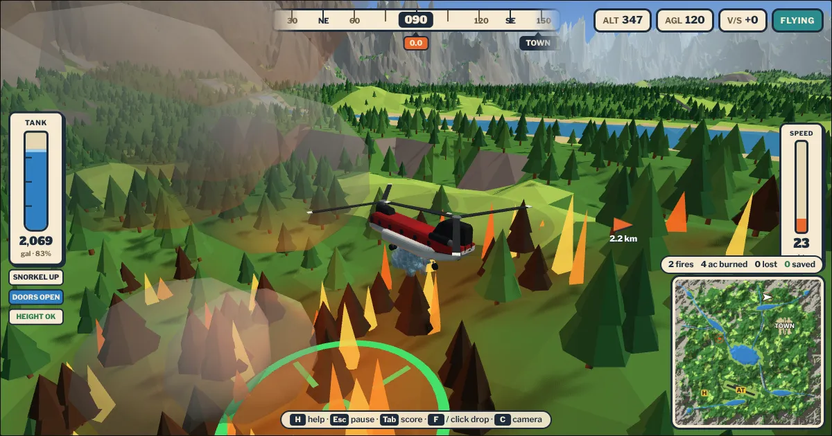 Chinook dropping on the fire edge, with the HUD
